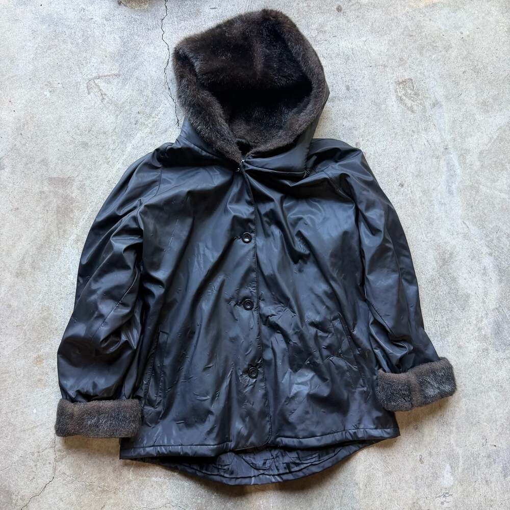 CS Signature Black Faux-Fur Trim Hooded Jacket